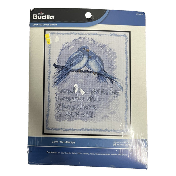 Bucilla Counted Cross Stitch "Love You Always" 8"x10" Blue Birds WM45656 - Picture 1 of 9